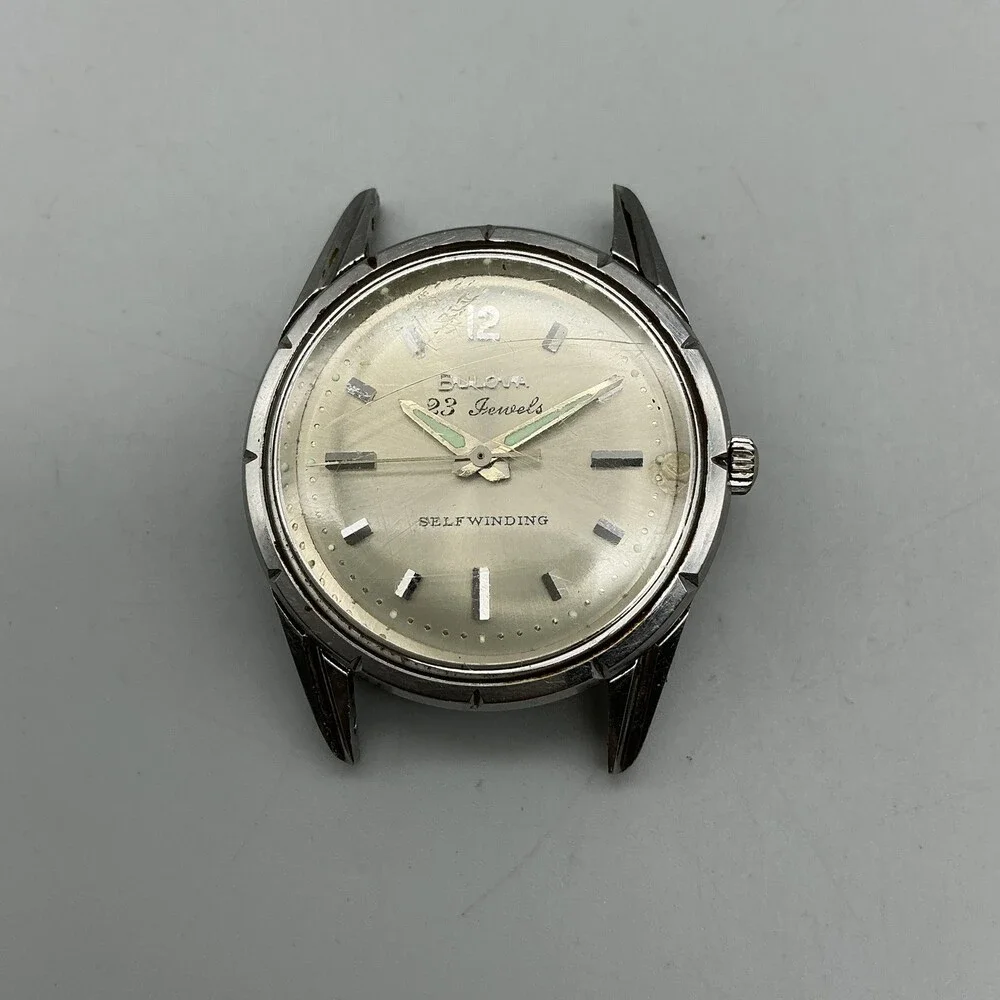 Vintage Bulova 23 Jewels Mens Watch 34mm Silver Tone Automatic 609172 For Parts
